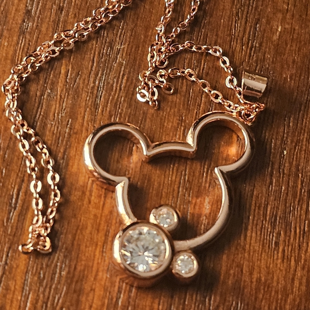 Rose Gold Mouse Silhouette Pendant Necklace with Cubic Zirconia